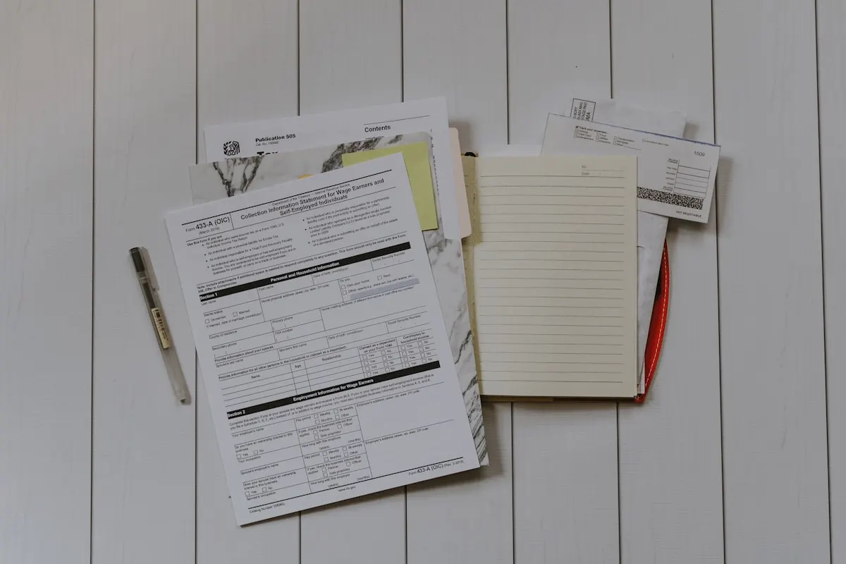 Tax forms and a calculator for filing